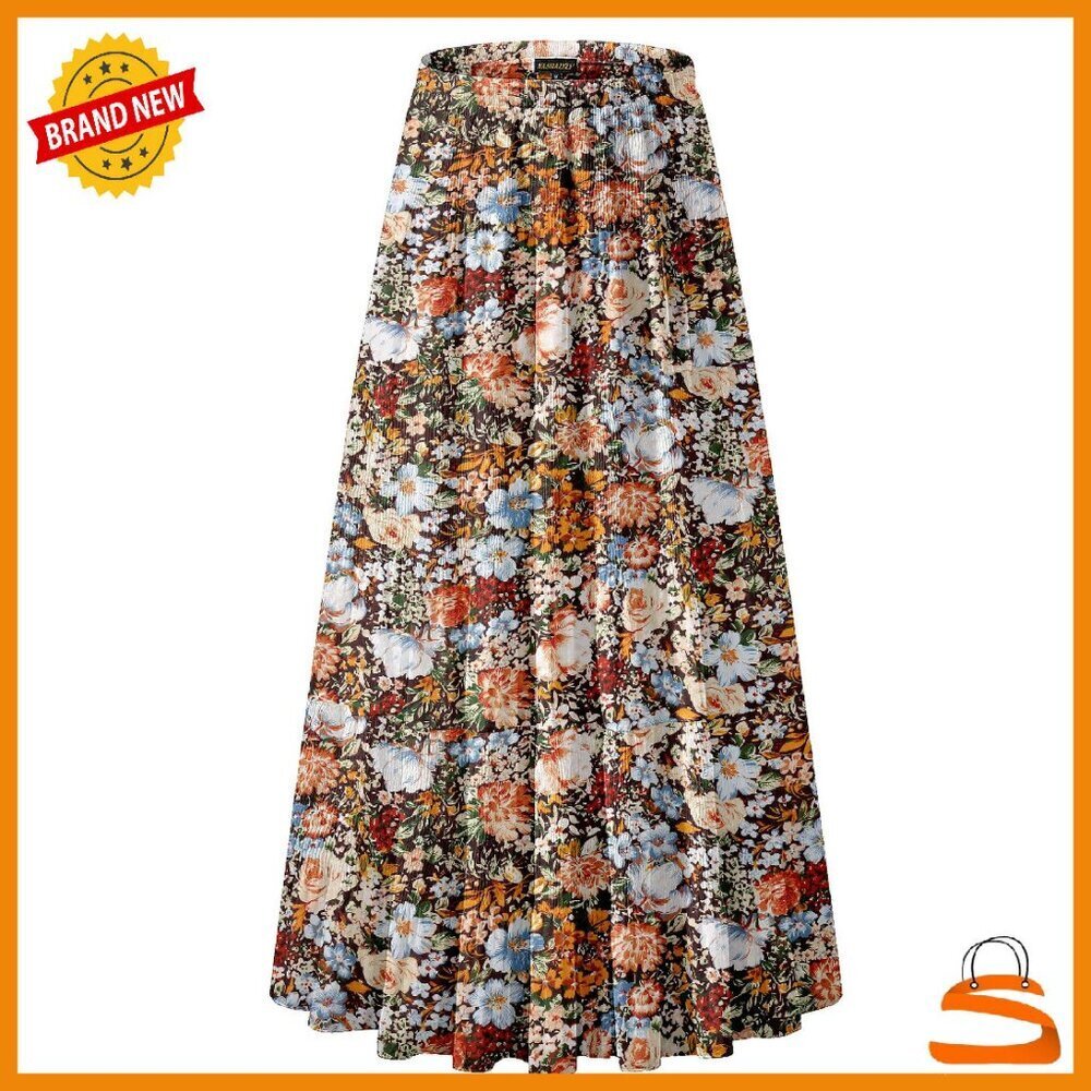 Chiffon Elastic High Waist Pleated A-Line Maxi Skirt